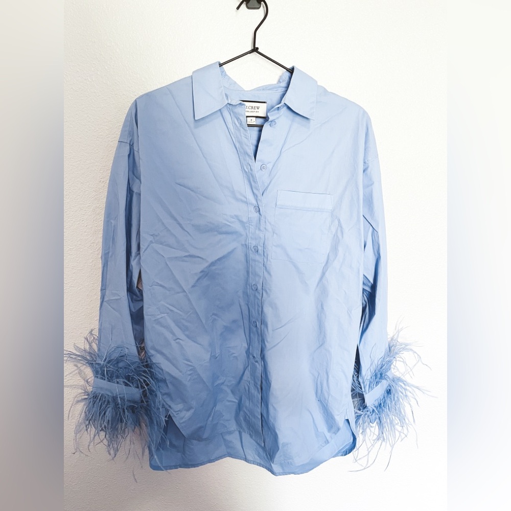 J. Crew French Blue Feathered Sleeve Button Down